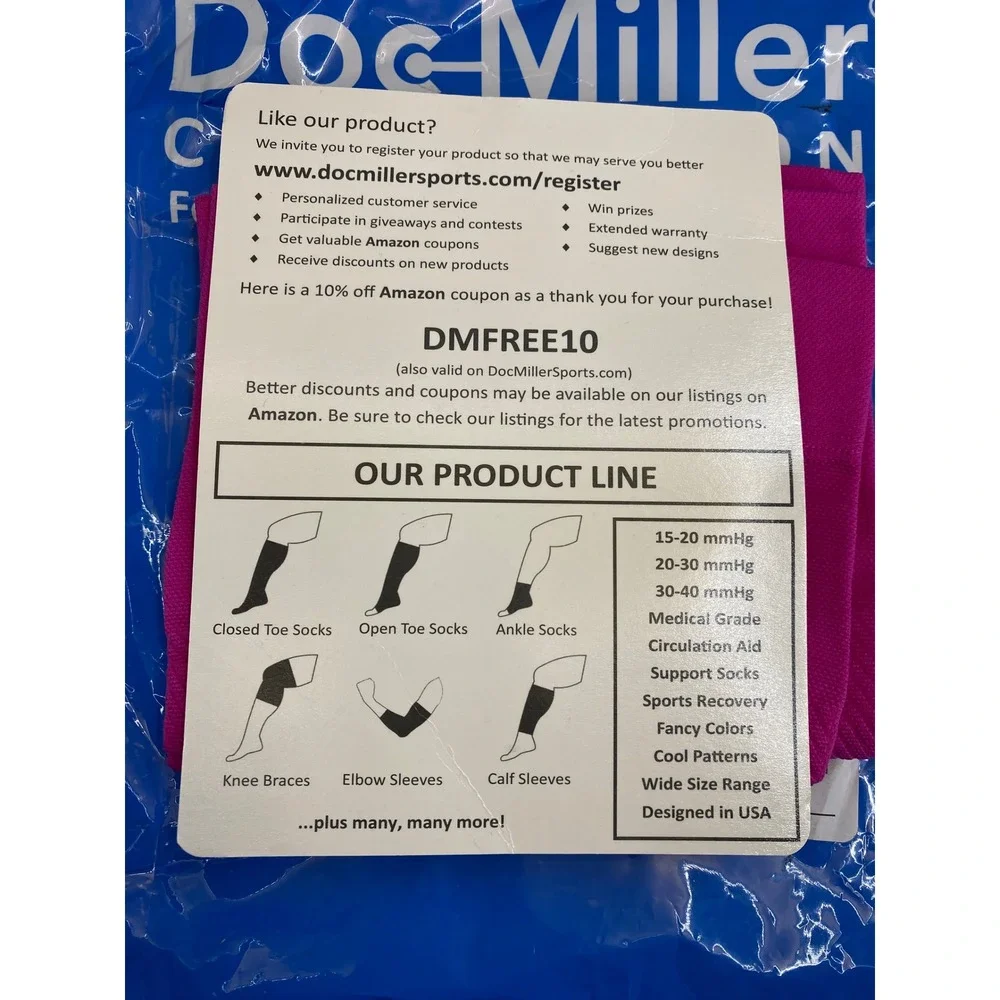 Doc Miller Knee Support Compression Sleeve Pink Medium New 1‎ Pair